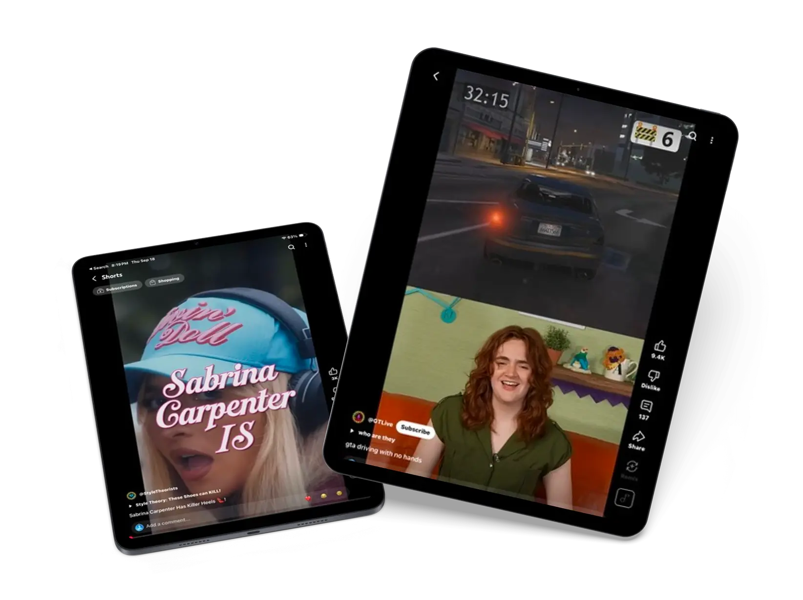 Two tablets showing Theorist content