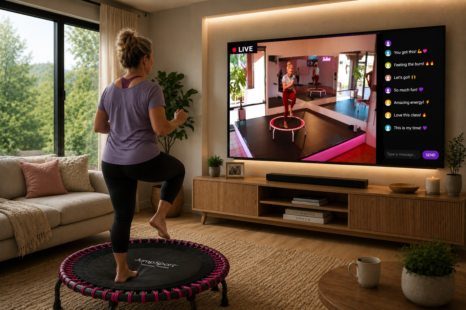 Jumping at home with Rachel’s Radical Rebounding livestream on television