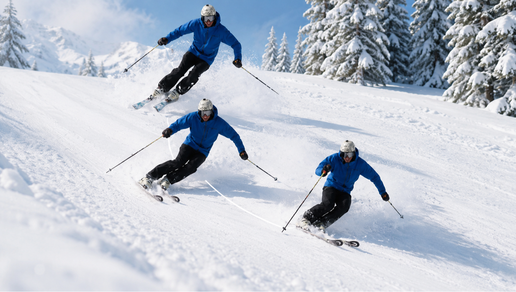 Skieurs en progression sur piste enneigée